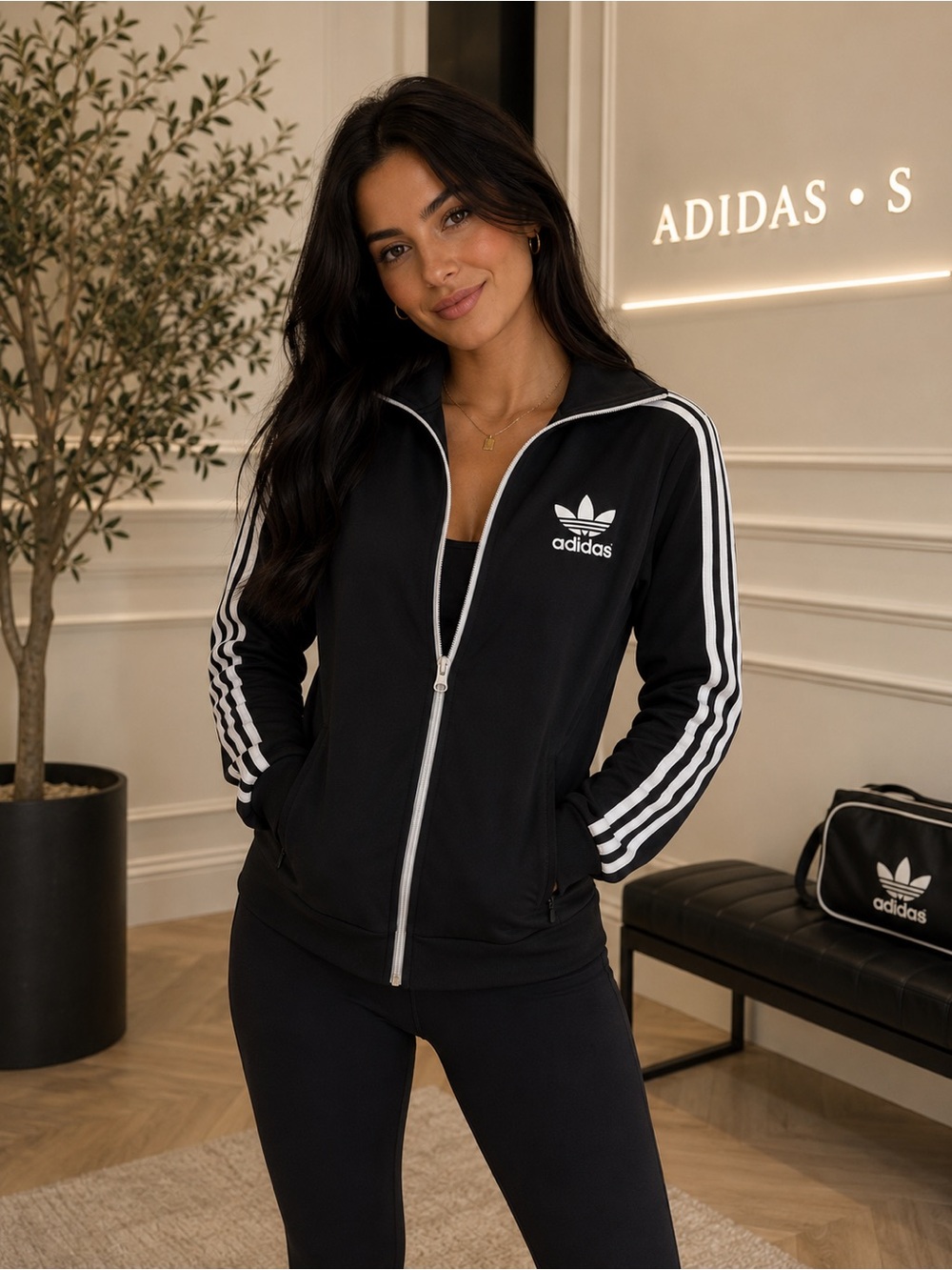 Adidas Originals Black Track Jacket White Stripes Trefoil Logo S